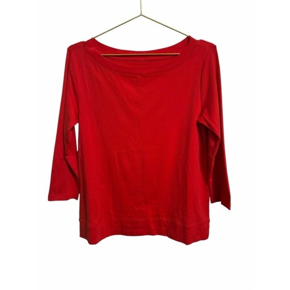 J.Jill Perfect Pima Seamed Boat-Neck Tee Red 3/4 Sleeve Medium NWT
